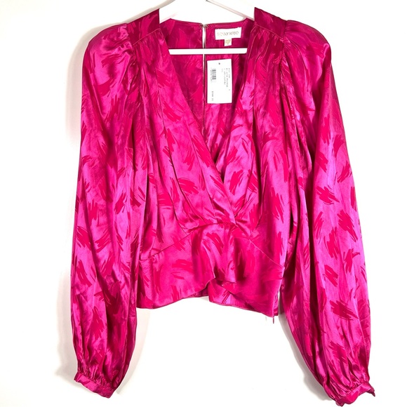 NWT Ronny Kobo Eugenia Jacquard Top Silk Blend Pink Size Small - Picture 4 of 16